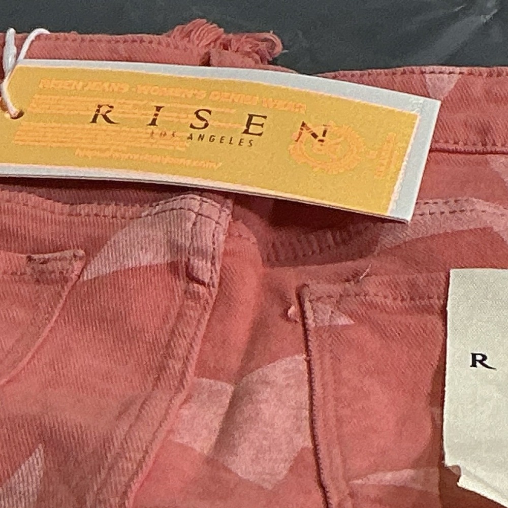 RISEN Jeans 5/27 Peach Blossom Star Print Distressed Raw Hem NWT RDP5609 - Picture 3 of 14